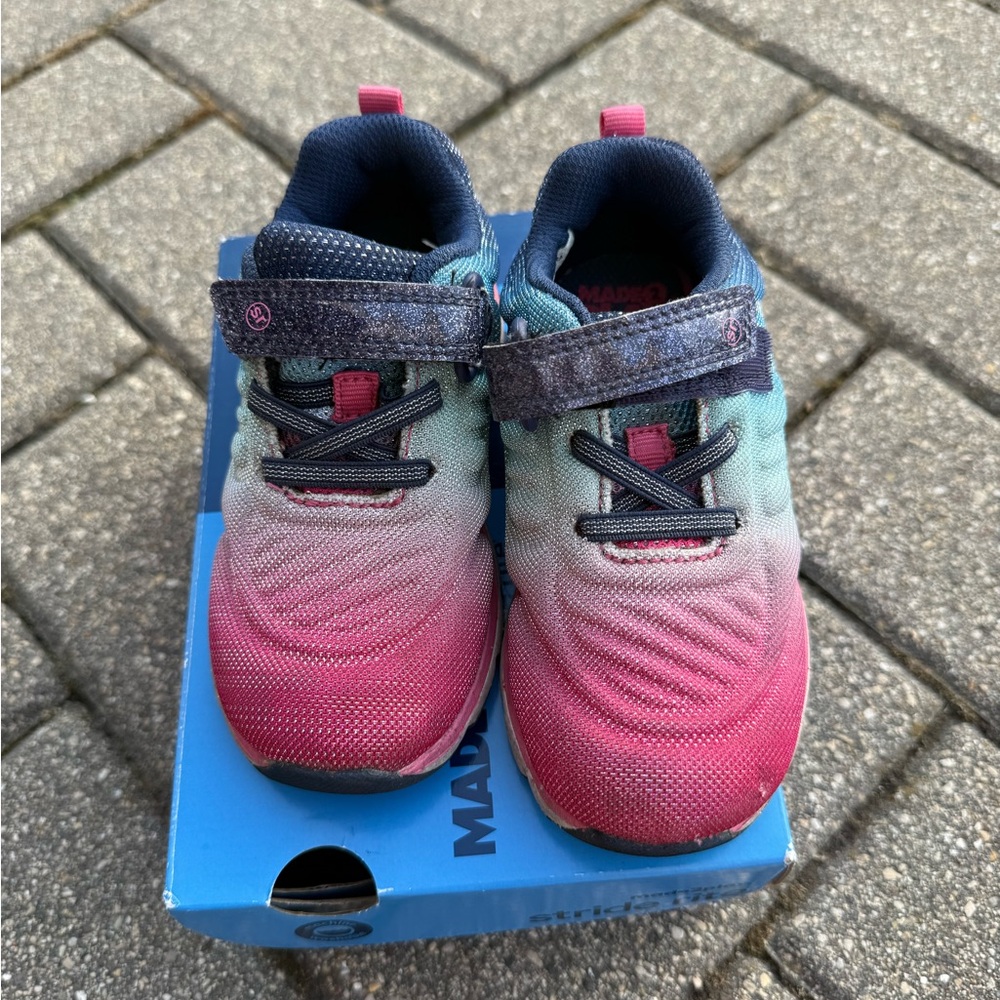 Kids Stride Rite Gradient Pink to Teal Slip-On Athletic Shoes size 8 toddler